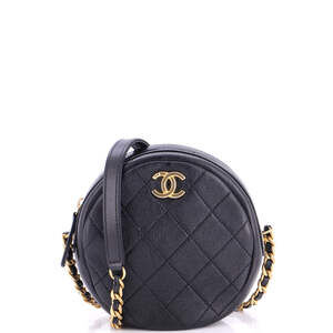 Chanel Small Round Chain Crossbody Bag Quilted Shiny Lambskin